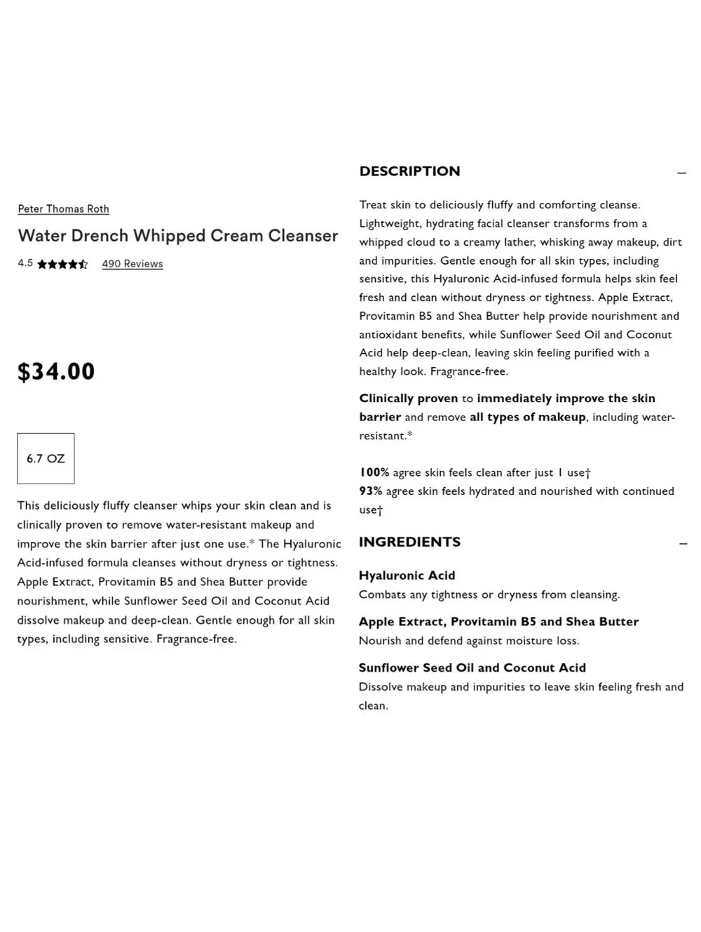 PETER THOMAS ROTH Water Drench Whipped Cream Cleanser